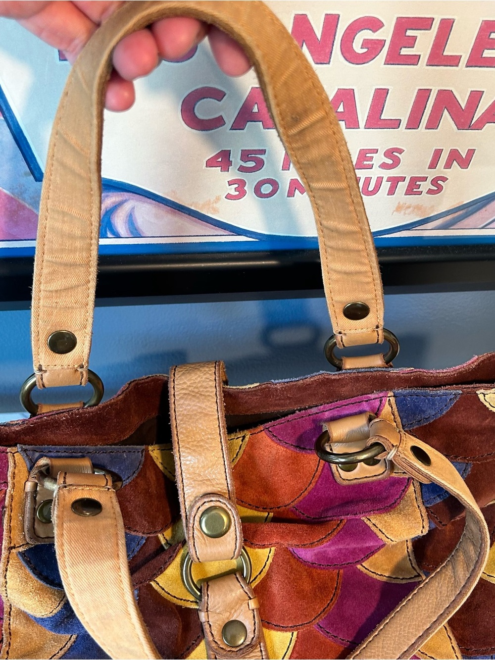 LUCKY BRAND MultiColor Scallop Patchwork Leather Shoulder Boho Tote - Picture 14 of 15